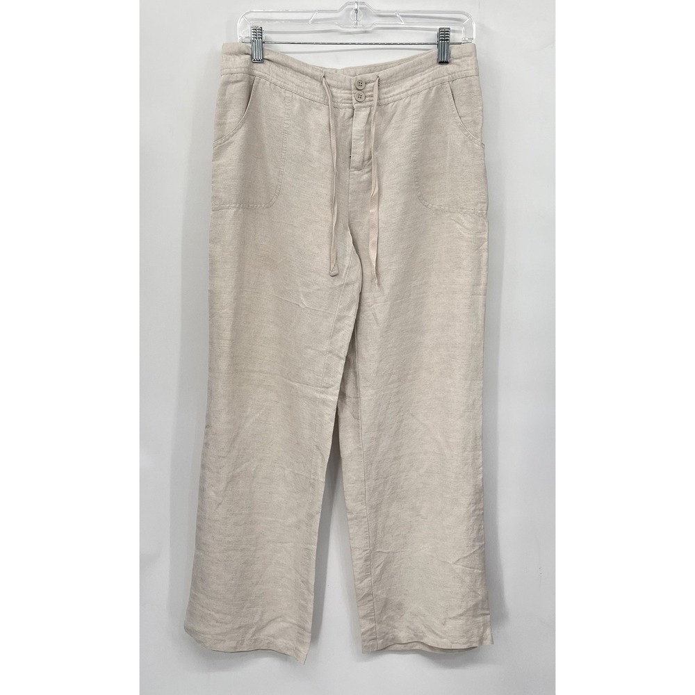 Coldwater Creek Natural Fit Oatmeal Beige Linen Blend‎ Wide Leg Pants P8